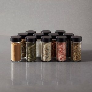 Set of 15 Glass Spice Jars with Black Lids